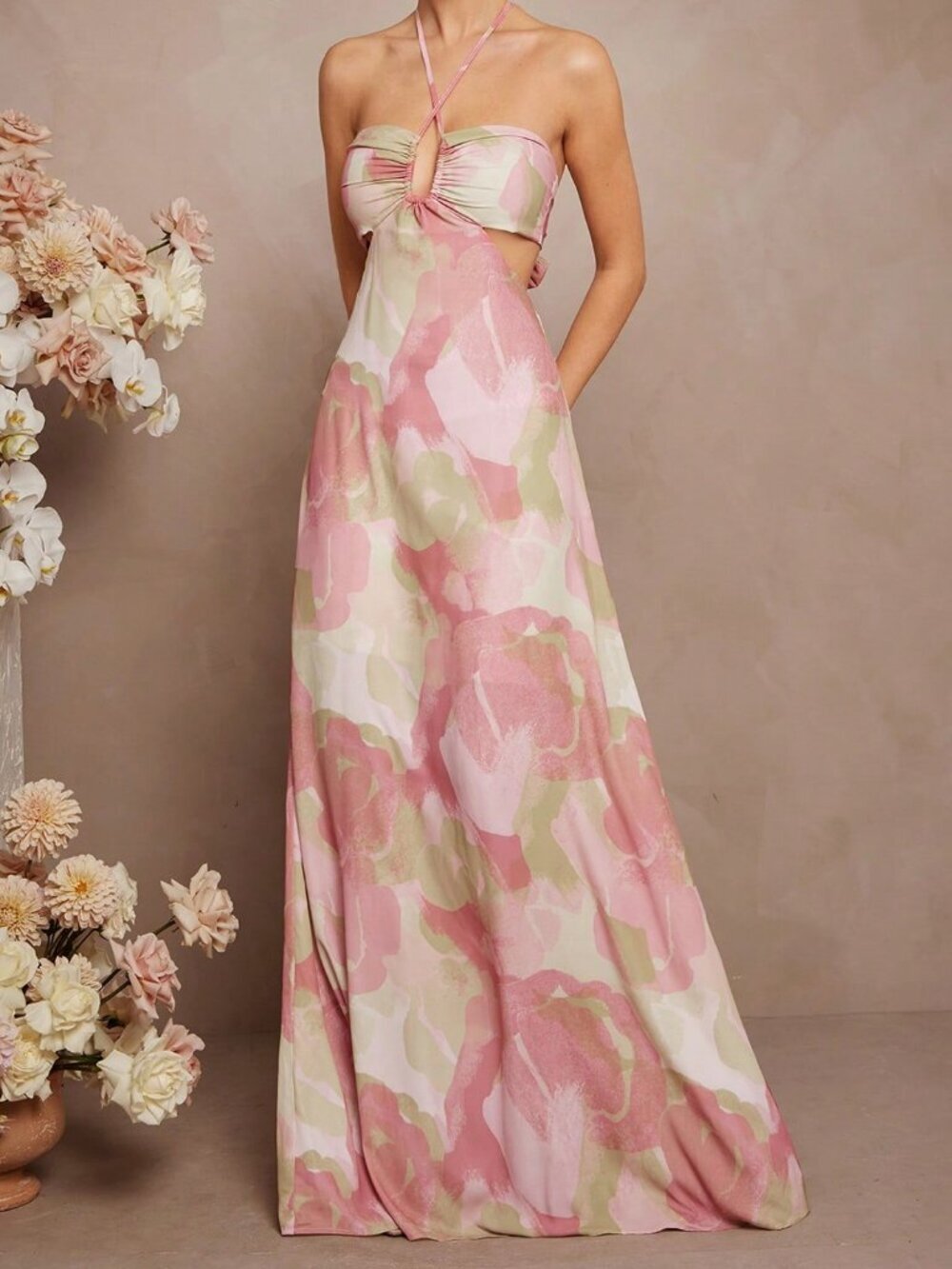 Multicolor Boho Women's Floral Print Halter sleeveless Maxi Dress